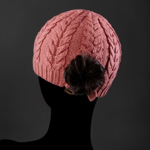 Cable Knitted Merino Wool Beanie - Pink